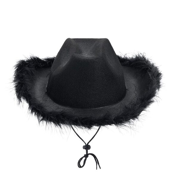 1126 Cowboy Hat Fluffy Feather Trim Cowgirl Hat Women Adult Western Felt Cow main image 5